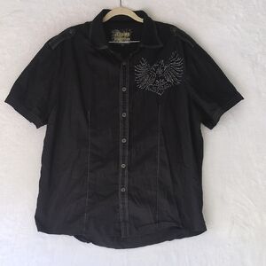 Avalon Collection Y2K Vintage‎ Men's Black Phoenix Button Down Shirt Size XXL